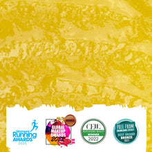 Load image into Gallery viewer, Collection of awards logos on a yellow textured background