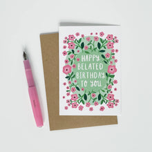 Load image into Gallery viewer, Greeting card with floral design and text, accompanied by a pink pen on a white background