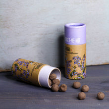 Load image into Gallery viewer, Two cardboard tubes with wildflower seeds and small brown balls on a textured surface.