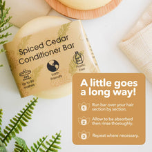 Load image into Gallery viewer, Spiced Cedar Conditioner Bar with packaging and usage instructions on a white background