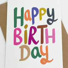Load image into Gallery viewer, Colorful 'Happy Birthday' card with a brown envelope.