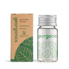 Load image into Gallery viewer, Georganics natural floss packaging with glass container and cardboard box on a white background