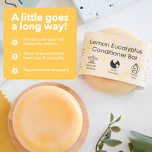 Load image into Gallery viewer, Lemon Eucalyptus Conditioner Bar with packaging and usage instructions on a white background