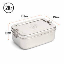 Load image into Gallery viewer, Stainless steel lunch box with dimensions on a white background