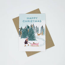 Load image into Gallery viewer, Christmas card with winter scene and 'Happy Christmas' text on a white background