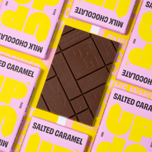 Load image into Gallery viewer, UP-UP Chocolate - Salted Caramel Milk Chocolate Bar
