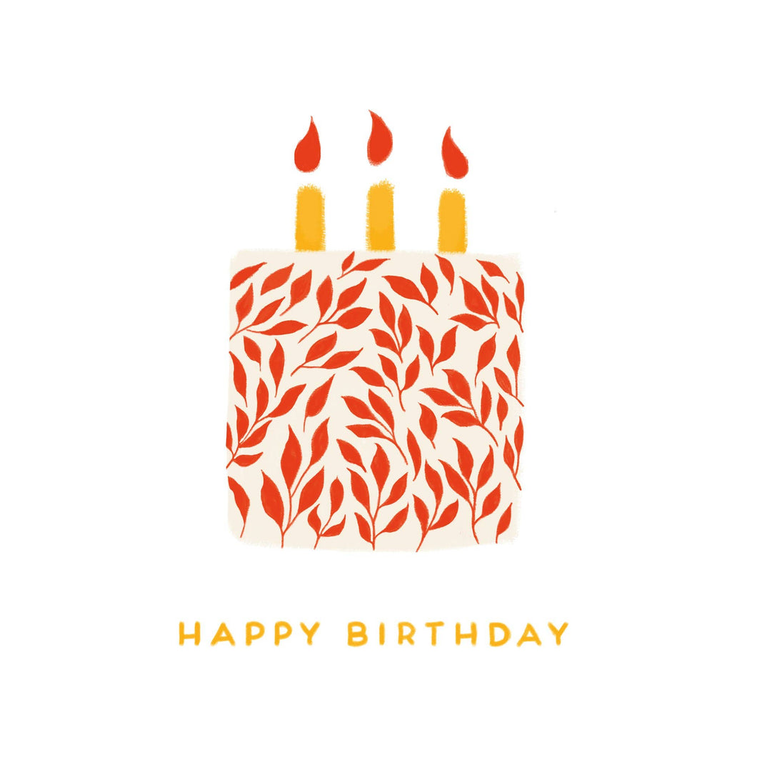 Happy Birthday - Cake with Red Leaf Design by Lomond Paper Co.