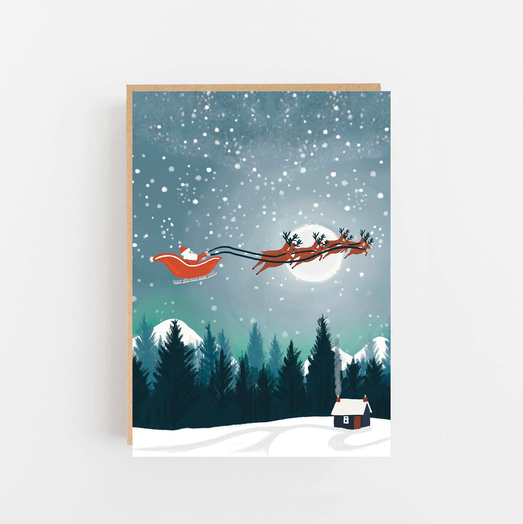 Christmas Santa Moonscape, Mountains Greeting Card by Lomond Paper Co.
