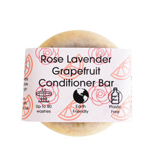 Load image into Gallery viewer, Rose Lavender Grapefruit Conditioner Bar with packaging on a white background
