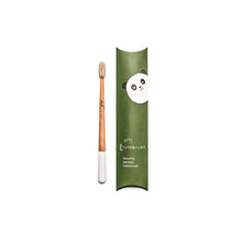 Load image into Gallery viewer, Bamboo toothbrush with green packaging featuring a panda design on a white background
