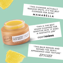 Load image into Gallery viewer, Cleansing face balm jar with positive reviews on a light green background
