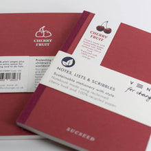 Load image into Gallery viewer, Red notebooks with 'Cherry Fruit' branding on a white background
