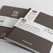 Load image into Gallery viewer, Sustainable notebooks with visible branding on a white background
