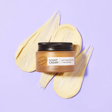 Load image into Gallery viewer, Jar of night cream with decorative leaves on a light purple background
