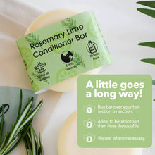 Load image into Gallery viewer, Rosemary Lime Conditioner Bar with packaging and usage instructions on a light background

