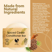 Load image into Gallery viewer, Spiced Cedar Conditioner Bar with natural ingredients list on a beige background
