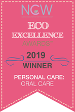 Load image into Gallery viewer, Pink banner with 'NCW Eco Excellence Awards 2019 Winner Personal Care: Oral Care' text on a white background
