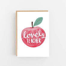 Load image into Gallery viewer, Poster with a red apple and 'lovely teacher' text on a white background
