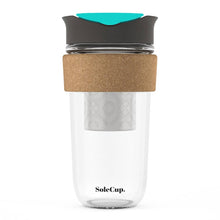 Load image into Gallery viewer, 18oz Tea Infuser Cork Glass Travel Mug by Solecup
