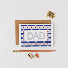 Load image into Gallery viewer, Greeting card with 'DAD' text on a white background with a pencil and envelope.
